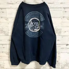 古着 スウェット ネイビー 湖 ウィンター バックプリント メンズ XL
