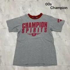 00s チャンピオン Tシャツ 半袖 プリント y2k アメカジ リブライン