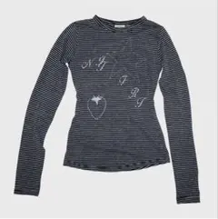 nightfruiti ストライプ柄 長袖Tシャツ　グレー