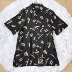 希少⭕️美品　PEANUT スヌーピー 半袖シャツ　アロハシャツ　黒　総柄　L