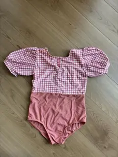 パフスリーブ水着 ピンクチェック　120cm