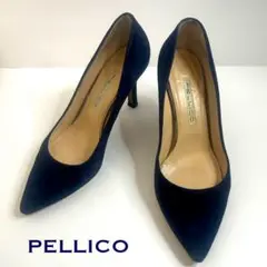 【送料無料】　PELLICO　ポインテッドトゥ　パンプス　25cm　スエード　紺