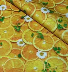 ✿【リアルプリント】Orangeオレンジ<オックス>生地 布 はぎれ