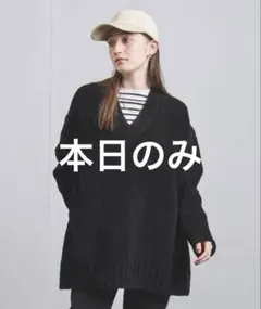 ATON｜WOOL MOLE Vネックセーター ブラック 02 エイトン ニット