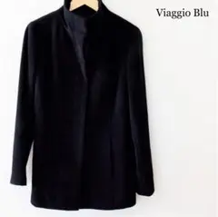 美品 ビアッジョブルー アンゴラ混 スタンドカラー ミドル丈 コート 黒