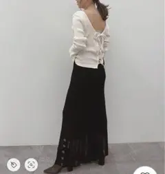 エトレ トウキョウ レーシーニットパンツ ワイド フルレングス ストライプ