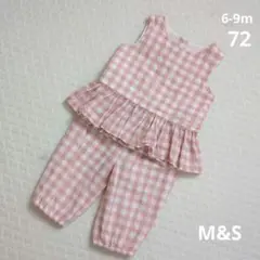 M&S　ギンガムチェックセットアップ　6-9m72