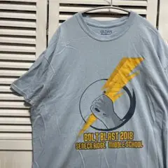 スクール Tシャツ 古着 水色 サンダー ハンド 手 イラスト 学校