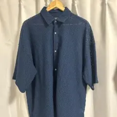 CLEI ネイビー 半袖シャツ レース編み