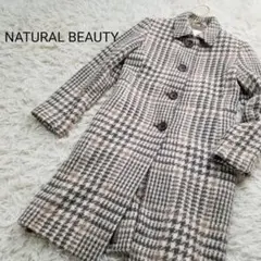 NATURAL BEAUTY千鳥格子グレンチェック柄ステンカラーコートM茶系