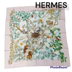 HERMES エルメス カレ スカーフ カレ90 ピンク 花 シルク