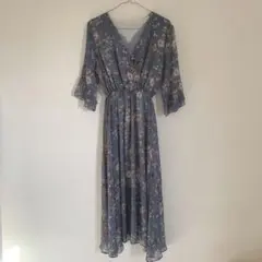 【美品】花柄ロングカシュクールワンピース　レースキャミソール付き