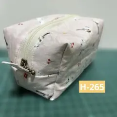 H-265 ハンドメイド　化粧ポーチ　ボックスポーチ　シマエナガ柄　ピンク