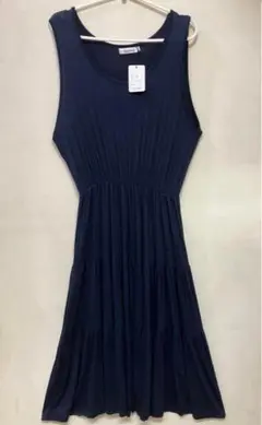 新品 ネイビー ノースリーブ ティアードワンピース ロング 紺色 フリーサイズ