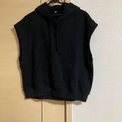 UNIQLO 黒 L フード付きノースリーブパーカー