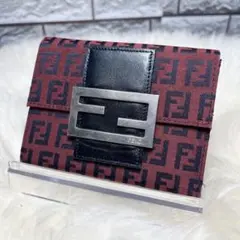 【美品❗️】　フェンディ　財布　三つ折り　ズッカ　レッド　キャンバス