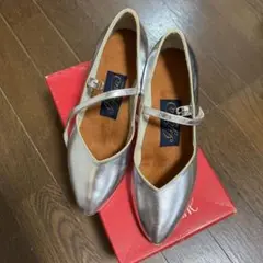 Iijima シルバー社交ダンスシューズ EEE 幅広　ヒ−ルキャップ必要