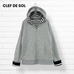CLEF DE SOL リバーシブルパーカー【Ｌ】フルジップ ボーダー 無地