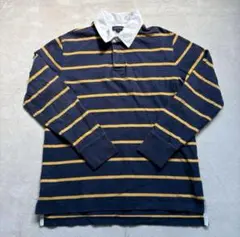 LANDS END (ランズエンド) ボーダー柄長袖ポロシャツ　Lサイズ