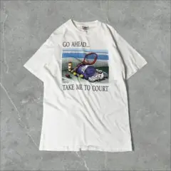 90s ONEITA シングルステッチ テニスコート ラケット Tシャツ L 白