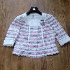 美品⭐RUNE素敵なサマーツイードジャケット⭐ブローチ付き