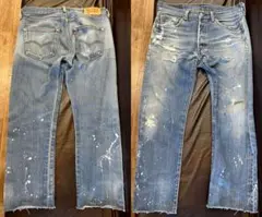 Levi's 501 ダメージ加工 W32 クラッシュ ペンキ グランジ ボロ