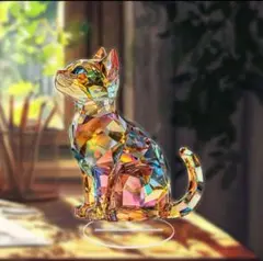 クリスタルキャット　レインボー　置物　猫　インテリア　2D クリスタル
