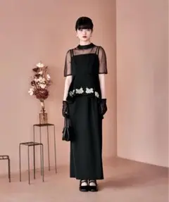 Embroidered peplum bustier&I-line dress