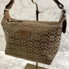 COACH コーチ ミニシグネチャー ジャガード×本革 レザー プチハンドバッグ