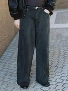 LIDNM CRACK WASHED BAGGY DENIM PANTS
