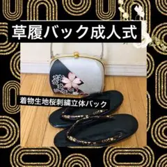 草履バック成人式‼️可愛い桜刺繍立体際立つバック‼️草履おまけ