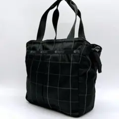 良品 レスポートサック　シルバービジュープレイド トートバッグ 黒 e189