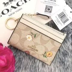 新品☆COACH(コーチ) ブラック 花柄 シグネチャー レザー コインケース