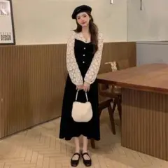 ワンピース レディース ロングワンピース 秋 長袖 秋服 ハイウエスト