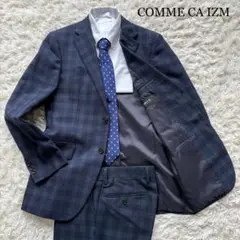 美品 COMME CA IZM セットアップ ストレッチ チェック柄 濃紺 M