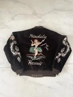 ビンテージ★ドクロ髑髏ハワイ別珍横須賀ジャンパーKanyeスカジャン・ジャケット ビンテージ☆ドクロ髑髏ハワイ別珍横須賀ジャンパーKanye