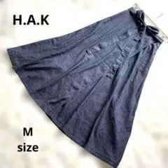 H.A.K デニム フレアスカート リボン Mサイズ