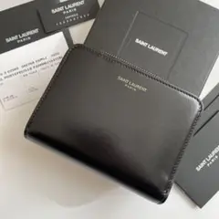 【新品】サンローラン 二つ折り財布 コンパクト レザー ロゴ ゴールド金具 黒