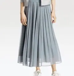 美品 UNIQLO ユニクロ ハイウエストシフォンプリーツスカート グレー M