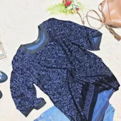 ✨極美品✨♥PISANO♥チュニック/ワンピース（L）ネイビー/ベロア/花柄