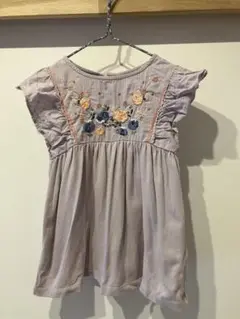 【NEXTお花の刺繍入りフレンチスリーブのトップス】110cm
