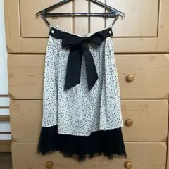 ドット チュール リボン 膝丈スカート