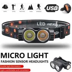 c45 ヘッドランプ ポータブルミニヘッドランプ 懐中電灯 USB充電◆夜釣り