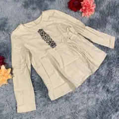 bonpoint ポンポワン キッズ カットソー 長袖 総柄 Uネック 白