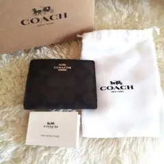 COACH ダークブラウン 二つ折り財布★箱★袋付き