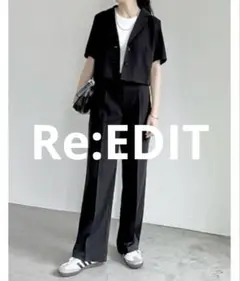 Re:EDIT 2点セット半袖シャツジャケット×ストレートスラックスセットアップ
