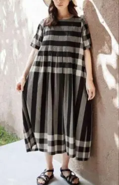完売品⭐︎サニークラウズ　チェックをたたんでボーダーロングワンピース