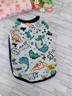 ♡SALE♡♯46 きょうりゅう柄 切り替えタンクトップ 犬服 タンクトップ