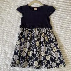 【美品】petit main 半袖ワンピース ネイビー 花柄 100cm