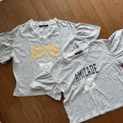 グレー Tシャツ 2枚セット Vネック フリル付き